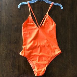 Neon Orange V Cut Bathing Suit